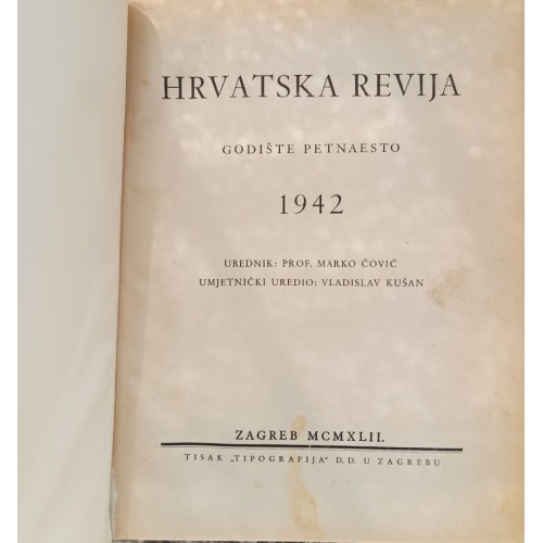 Hrvatska revija Godina XV. brojevi 1.-12./1942.